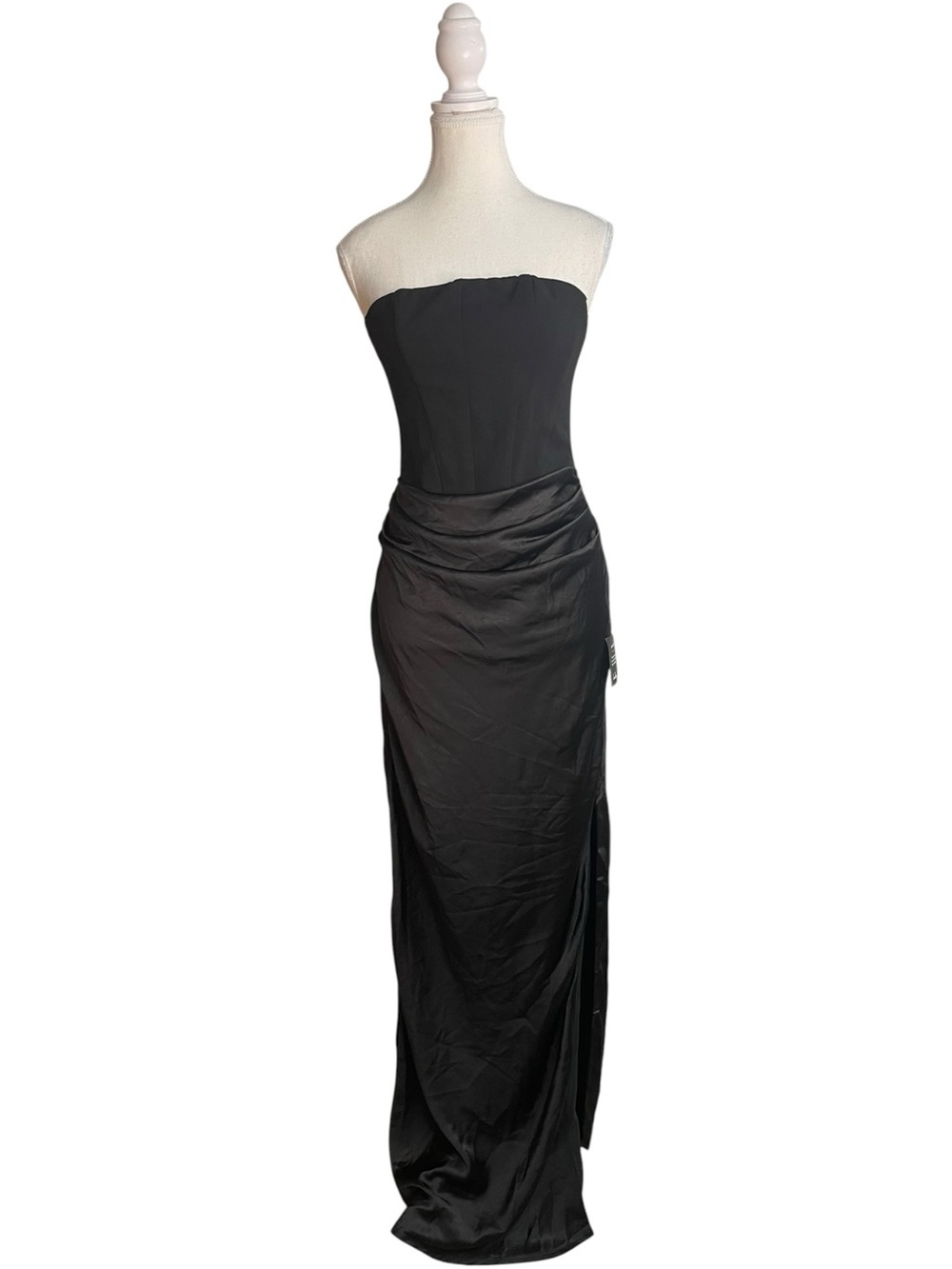 Lulus Mella Mixed Media Strapless Maxi Dress Black